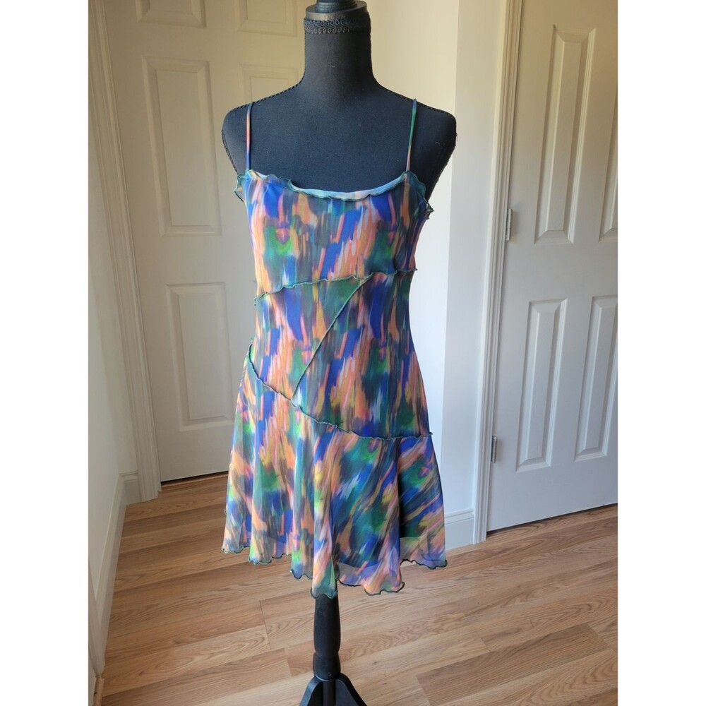Urban Outfitters Y2K Moxie Multi Mesh Mini Slip Dress Abstract Print Size S